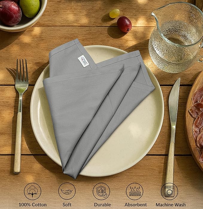 Ruvanti Cloth Napkins Set of 12, 100% Cotton High GSM 18x18 Inches Soft, Washable, Highly Durable & Absorbent, Perfect for Parties, Christmas, Thanksgiving Dinners – Wild Dove