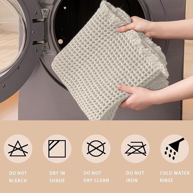 Waffle Bath Mat Non Slip, Boho Bathroom Rug, Super Absorbent Quick Dry Bathroom Mat, Soft Farmhouse Bath Rug with Tassels, Small Washable Shower Mats for Floor 20"x32", Square Cream
