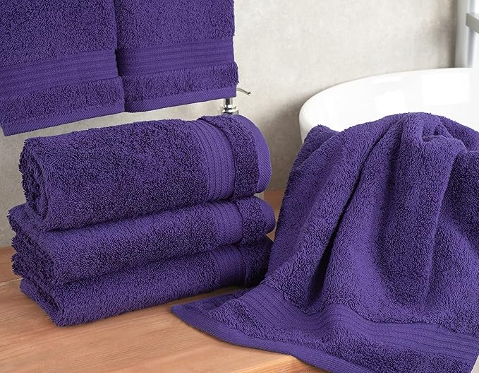 Cotton Paradise 100% Cotton Turkish Towel Set, Soft Absorbent Quick Dry, 4 Piece Hand Towel Set, Violet Purple