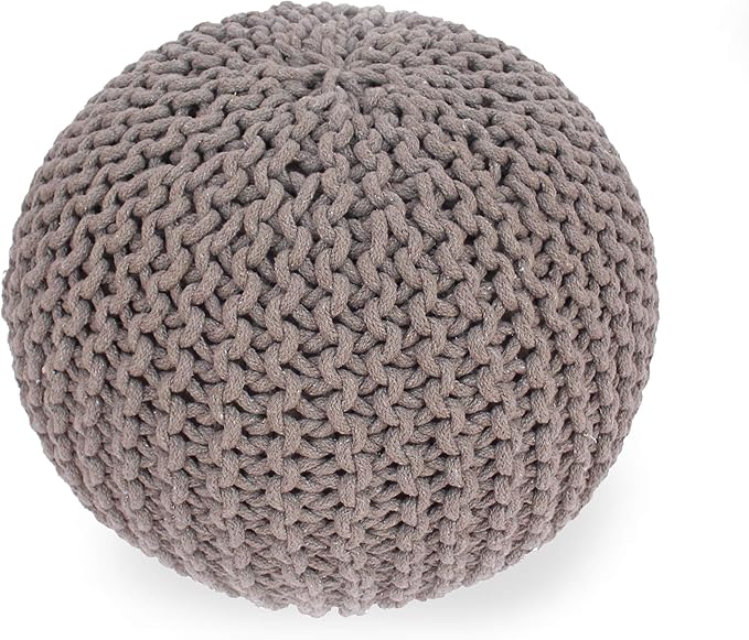 GDFStudio Handcrafted Modern Cotton Pouf Ottoman Foot Stool - Bean Bag Floor Chair - Foot Rest Couch for Living Room Bedroom, Brown