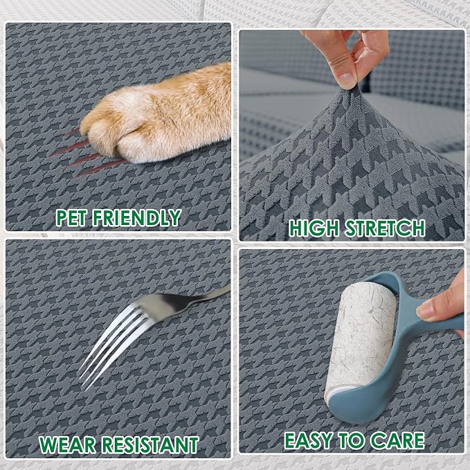 MAXIJIN Stretch Couch Cover Sofa Covers for 3 Cushion Couch (71"-91" Washable Sofa Slipcovers with Non-Slip Foam & Elastic Strap, Dog Cat Pet Friendly Furniture Protector (Large, Dark Gray)