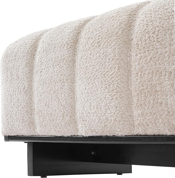 Christopher Knight Home Lamie Faux Fur Upholstered Dining Bench, Wooden Entryway Bench, Long Sofa Footstool for Living Room, Bedroom End of Bed Bench, Beige+Black