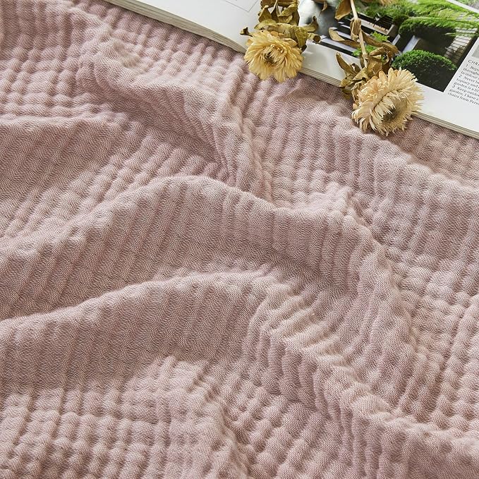 EMME Cotton Muslin Large Throw Blanket Couch Breathable Gauze Soft Lightweight Bed Blankets Adults (Heather Dusty Pink, 50"x70")