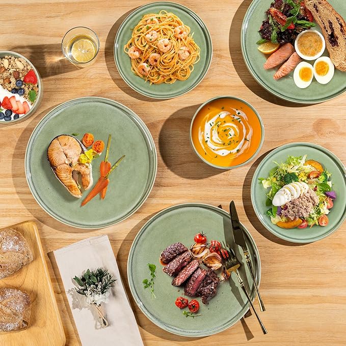 AmorArc Ceramic Dinnerware Sets, Handmade Reactive Glaze Stoneware Plates and Bowls Sets,Highly Chip and Crack Resistant | Dishwasher & Microwave Safe Dishes Set, Service for 4 (12pc)