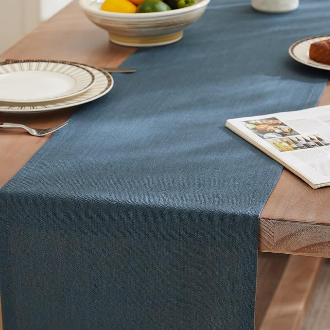 ZeeMart Rustic Cotton Linen Table Runner, 13x108 Inches Navy, Farmhouse Style Navy Blue Table Runners 108 Inches Long, Washable Kitchen Dining Table Decoration for Home Party Decor
