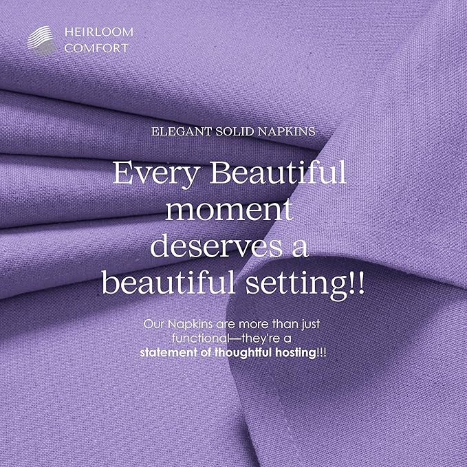 Lavender Cloth Dinner Napkins Set of 12, 100% Cotton, 17 x 17 Inch, Soft, Absorbent, Machine Washable - Ideal Table Linen for Wedding, Spring, Summer, Easter