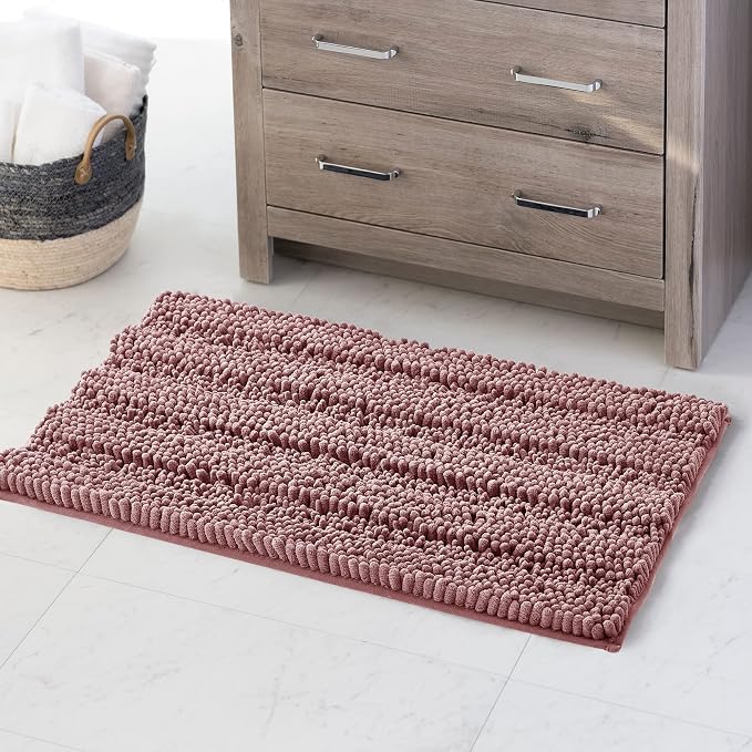 KGORGE Bath Rugs for Bathroom - Luxury Chenille Dry Fast Plush Absorbency Ultra Soft Non Skid Kitchen Rugs Floor Area Carpets Mat for Bathtubs Shower, Light Purple 20" W x 32" L 1Pc