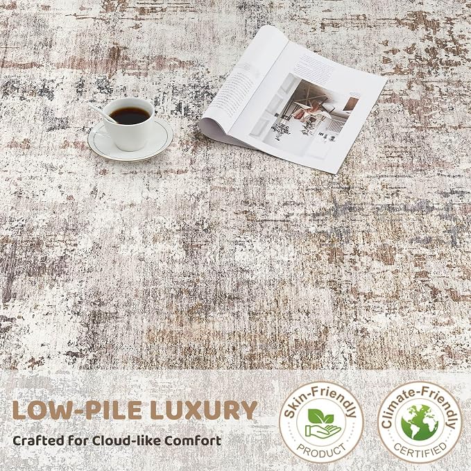 UERMEI Square Area Rugs : Washable 6x6 Neutral Modern Abstract Carpet for Living Room Bedroom - Soft Floor Mat with Non Slip Backing for Kitchen Nursery Dorms Farmhouse Home Decor - Brown/Grey/Red
