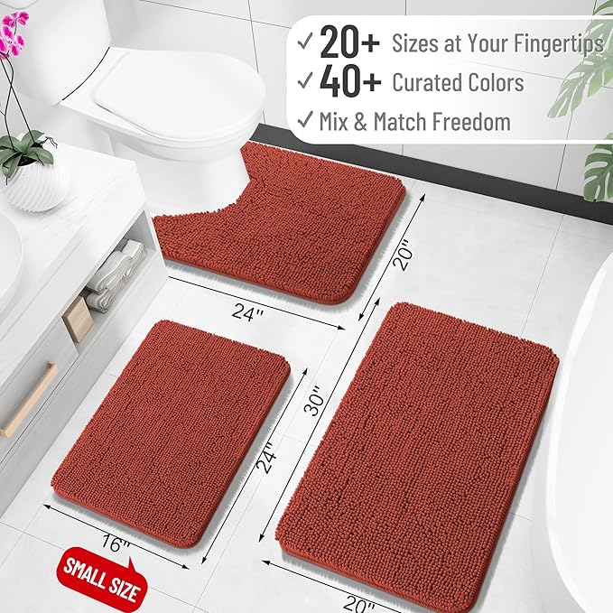 OLANLY Small Bathroom Rugs 24x16, Soft Absorbent Chenille Bath Rugs, Rubber Backing Quick Dry, Machine Washable Bath Mats for Bathroom Floor, Tub and Shower, Home Decor Accessories, Rustic Terracotta