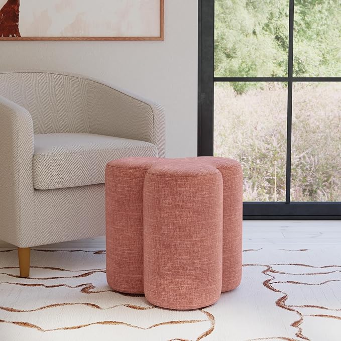 HomePop Upholstered Clover Shaped Ottoman (No Lid, Seat Only) | HomePop Home Décor | Foot Rest Pouf – Pink Chenille