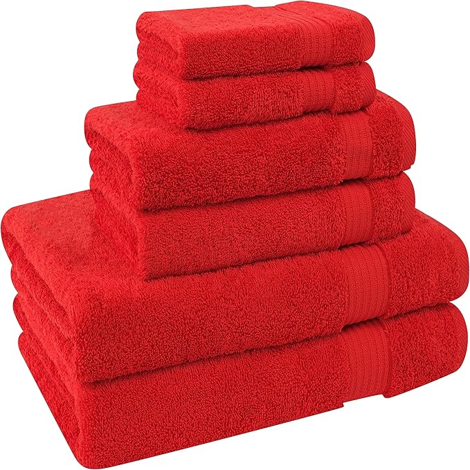 Cotton Paradise 100% Cotton Turkish Towel Set, Soft Absorbent Quick Dry, 6 Piece Towel Set, Red