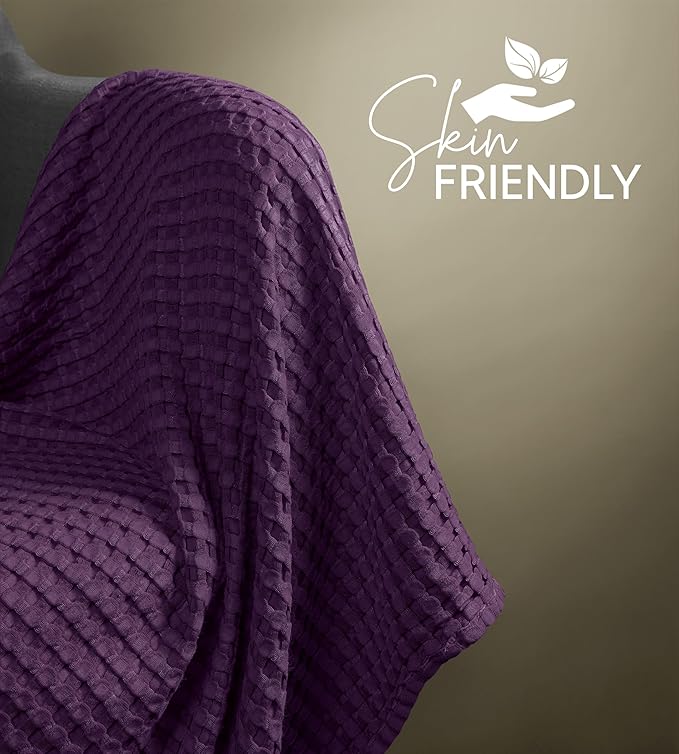 Utopia Bedding 100% Cotton Waffle Weave Blanket King Size for Bed - Lightweight, Breathable Summer Blankets Soft and Cozy, Gifts for Women Home Room Decor (Plum, 90x108 Inch)