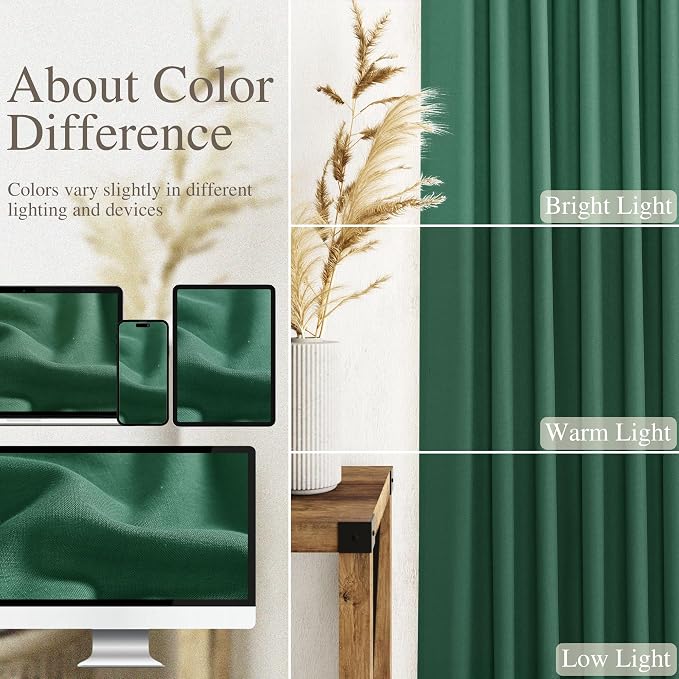 Nanspring Dark Green Linen Curtains 84 Inch Length 2 Panels Set for Living Room Rod Pocket Back Tab Light Filtering Window Drapes for Bedroom Dining Room Privacy Country Farmhouse Decor 52x84