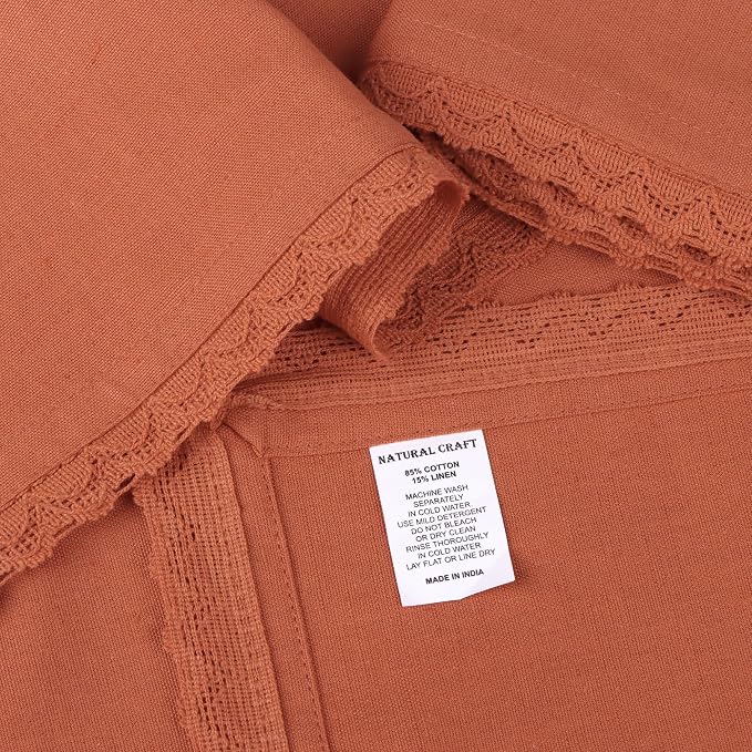 Dinner Cloth Napkins Cotton Fabric 12 Pack Easter Special Edge Finish with Fine Lace for Every Day Use Napkins are Pre Shrunk and Good Absorbency (Rust with lace, 18x18)