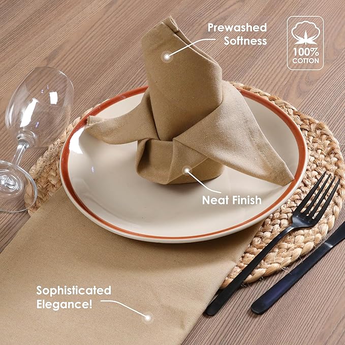 Beige Cloth Dinner Napkins 17x17 Inch - Set of 6-100% Cotton, Soft, Durable, Absorbent, Washable, Reusable - Perfect Table Linen for Weddings, Holiday, Fall, Thanksgiving, Everyday