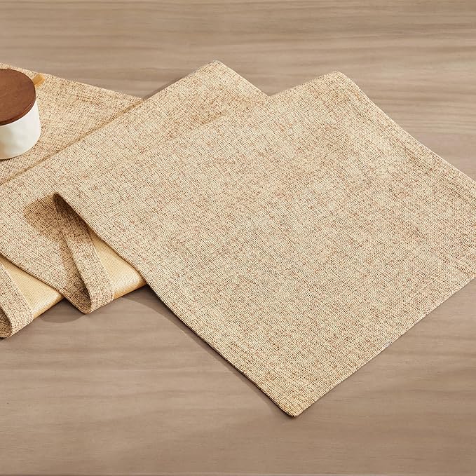 ZeeMart Burlap Style Farmhouse Table Runners 60 Inches Long, Beige Rustic Woven Dining Table Runner for Everyday Use, 14x60 Inches, Oatmeal Beige