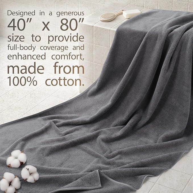Cotton Paradise 100% Cotton Turkish Towel Set, Soft Absorbent Quick Dry, 40x80 Oversized Bath Sheet Towel, Dark Gray