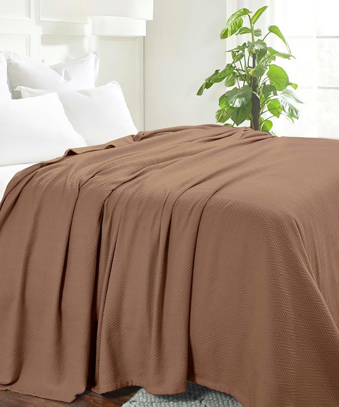Superior Metro All-Season Cotton Blanket, Woven Blanket for Couch, Bed, Bedding, Farmhouse, Home Essentials, Cute and Cozy Bohemian Blankets, Herringbone Weave, Throw Size, Taupe