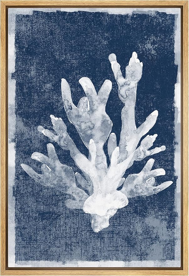 MUDECOR Framed Canvas Print Wall Art Watercolor Blot White Coral Nature Wilderness Illustrations Modern Art Beach Colorful Ultra for Living Room, Bedroom, Office - 24"x36" Natural