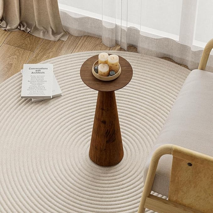 COZAYH 22.8” Tall Round Martini End Table, Walnut – Solid Pine Wood Pedestal Accent Drink Stand with Tapered Base – Farmhouse Modern Furniture for Living Room, Bedroom & Small Spaces