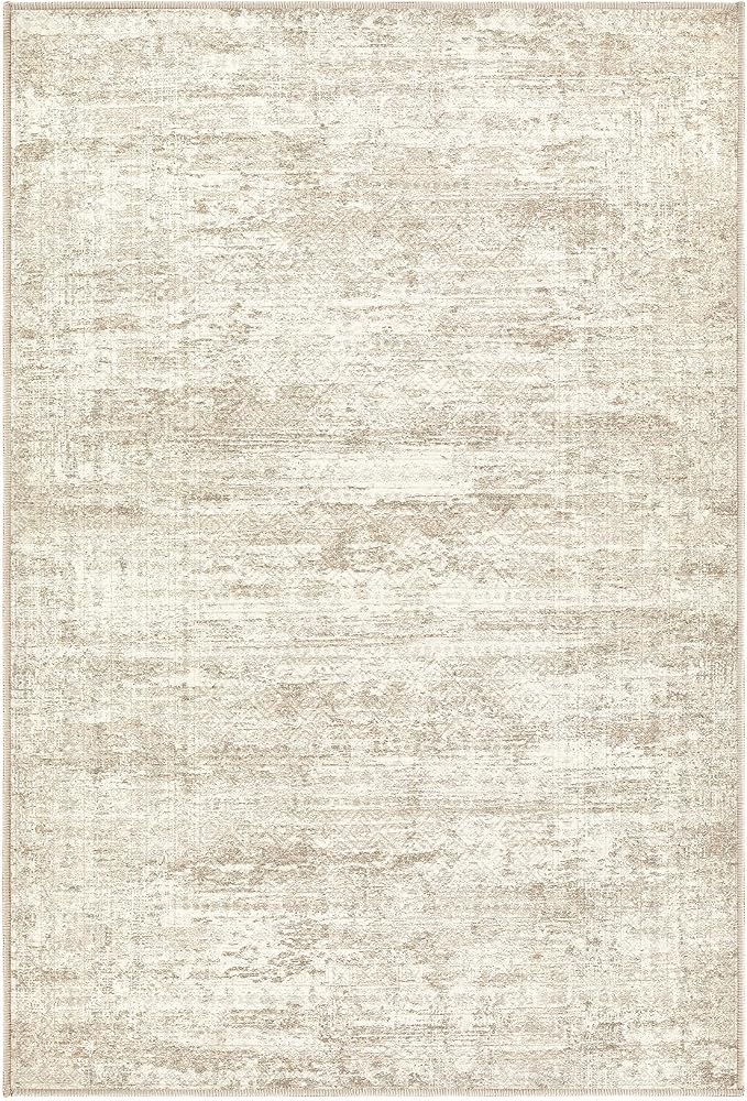 UERMEI 2x3 Entryway Area Rug: Washable Neutral Modern Abstract Small Rug - Non-Slip Low Pile Throw Indoor Carpet for Entrance Kitchen Front Door Mat Bathroom Entry Kids Room - Dark Brown - Beige/Brown