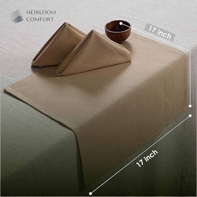 Beige Cloth Dinner Napkins 17x17 Inch - Set of 6-100% Cotton, Soft, Durable, Absorbent, Washable, Reusable - Perfect Table Linen for Weddings, Holiday, Fall, Thanksgiving, Everyday