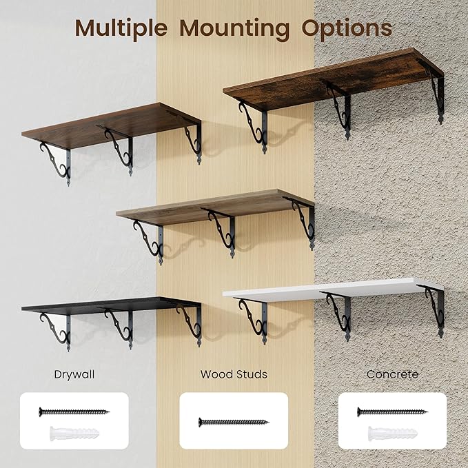 RICHFOCUS 12 Inch Deep Floating Shelves for Wall, 31.5" W x 12" D Wood Wall Shelves Set of 2, Wide Floating Shelves for Living Room, Bedroom, Kitchen, Bathroom and Decor Storage, Grey
