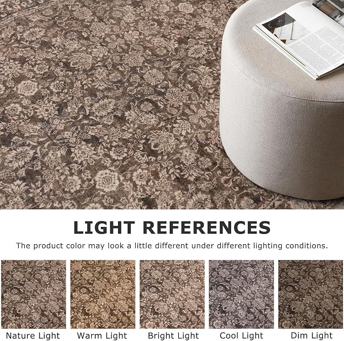 SIILOOM 2x10 Washable Runner Rug for Kitchen, Rust Reddish Brown Soft Classic Runner with Non-Slip, Non-Shedding Distressed Floral Rug for Hallways Entryway Bedroom Laundry Indoor