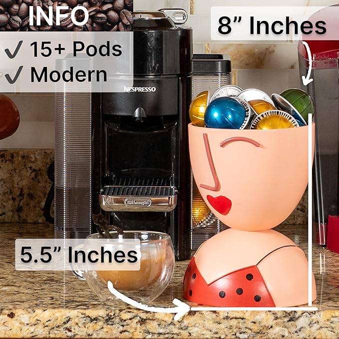 Made Easy Kit Coffee Pod Organizer Compatible with Nespresso Vertuo and Original - Countertop Sculpture Holder Basket Style for Café Bar, Corner Station Office Break Area (Red Black Polka)