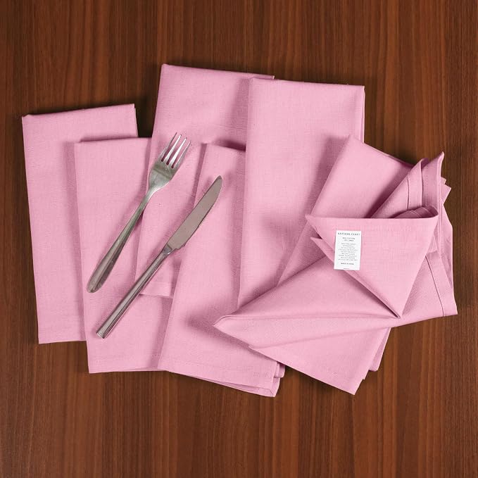 NATURALCRAFT Cloth Napkins Set of 12 Cotton Linen18x18 in Washable Napkins Cloth - Soft Durable Easter - Ideal for Hotel Farmhouse Party Wedding Dinner Spring Everyday Use (Baby Pink)