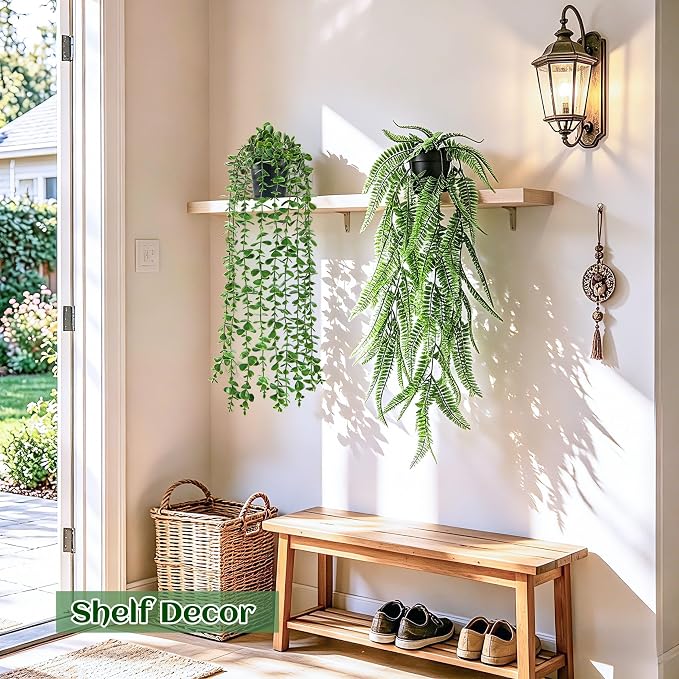Der Rose 4Pcs Fake Plants Hanging Artificial Ivy Vine Faux Eucalyptus Hanging Plants, Boston Fern, String of Pearls for Living Room Aesthetic Bedroom Boho Kitche Wall Shelf Indoor Outdoor Decor