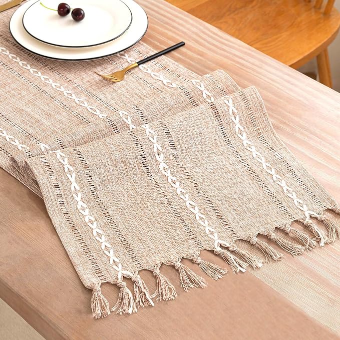 Table Runner, Rustic Farmhouse Linen Waterproof Table Runners for Holiday Party, Dresser Decor and Dining Room Decorations-Light Coffee-14 x90, 6-8 Seats