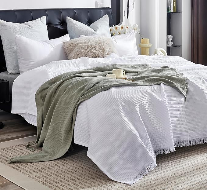 KyraHome 100% Organic Cotton Muslin Throw Blanket, 90"x90" Queen Size, Plant Dyed, Warm, Breathable Gauze Muslin Cotton Blankets for Bed, Cocuh, Coverlet, All Season, Sage Green