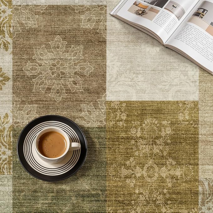 UERMEI 5x7 Area Rug for Living Room - Washable Neutral Modern Abstract Carpet, Non-Slip Soft Large Indoor Floor Rugs for Bedroom Home Office & Under Dining Table Decor, Brown/Green