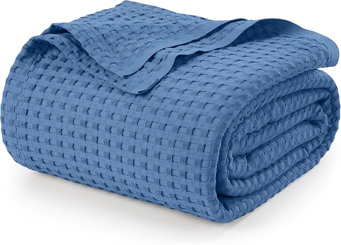 Utopia Bedding 100% Cotton Waffle Weave Blanket Queen Size for Bed - Lightweight, Breathable Summer Blankets Soft and Cozy, Gift for Mother’s Day Home Decor (Wedgewood, 90x90 Inch)