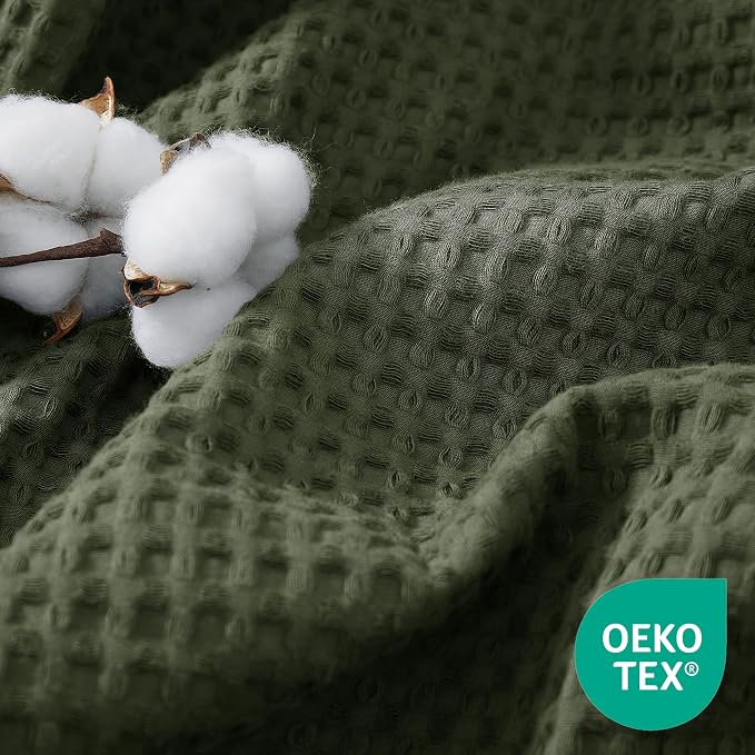 100% Egyptian Cotton Waffle Weave Blanket Twin Size for Bed, 320 GSM - Breathable and Soft for Spring Summer, Lightweight All Season Bed Blanket for Couch, Sofa (66x90 Inches, Olive Green)