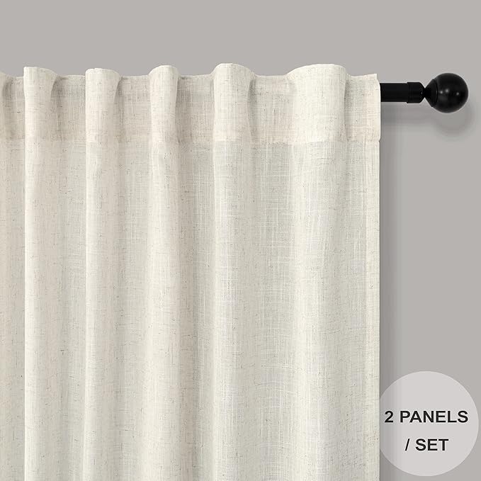 Pitalk 42 Inch Wide by 96 Inch Curtains for Dining Room Living Sliding Door Bathroom 2 Panel Sets Back Tab Rod Pocket Top Light Filter Linen Drapes for Bedroom Bay Window Picture 8 Feet Long 42 x 96