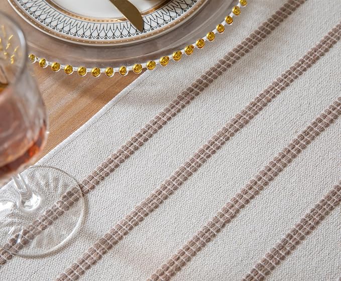 Caflife Boho Table Runner 72 Inchs Long Taupe and Beige, Cotton and Linen Woven with Tassels, for Modern Rustic Farmhouse Neutral Table Runners, Bohemian Kitchen Dining Table Home Decor