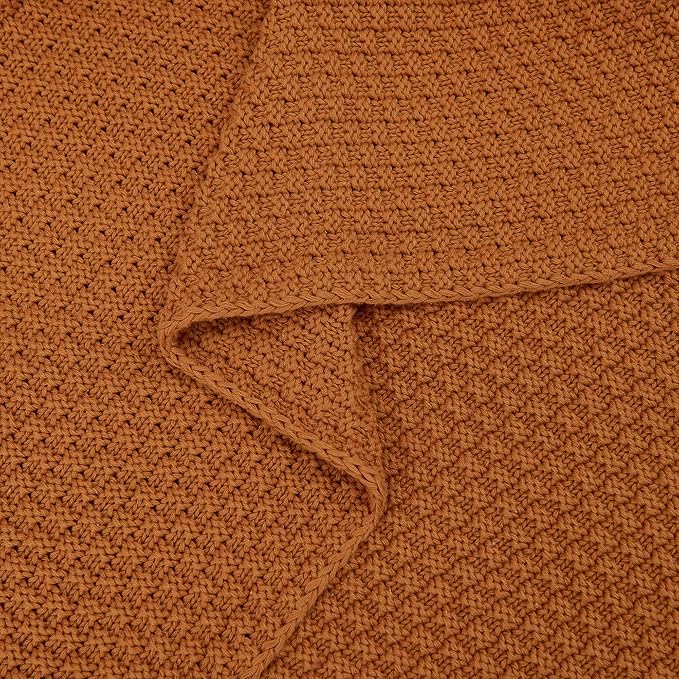 Longhui bedding 100% Cotton Knitted Throw Blanket – Burnt Orange, Soft & Cozy, Machine Washable, 51"x63" – Perfect for Living Room, Couch, Sofa, Bed or Travel