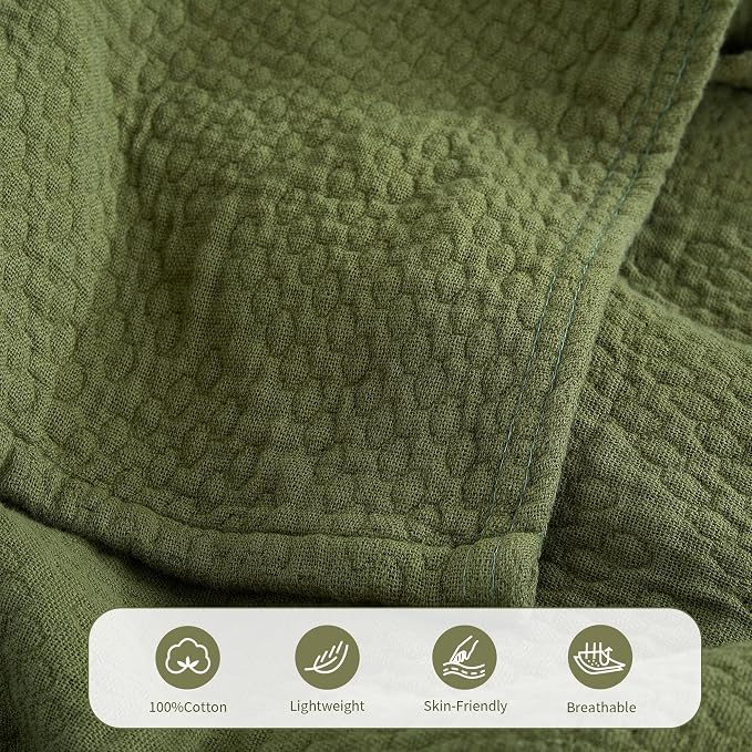 Premium 100% Cotton Blanket – All-Season Soft Breathable Bed Blanket for Throw Size – Lightweight Stylish Textured Throw for Bed– Giftable Cozy Bedding
