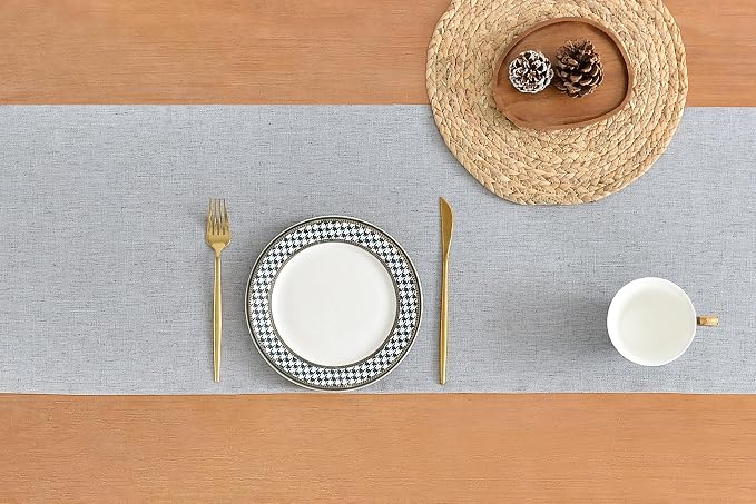 Wracra Linen Style Table Runner, Table Runners 60 Inches Long,Silver Grey,13x60
