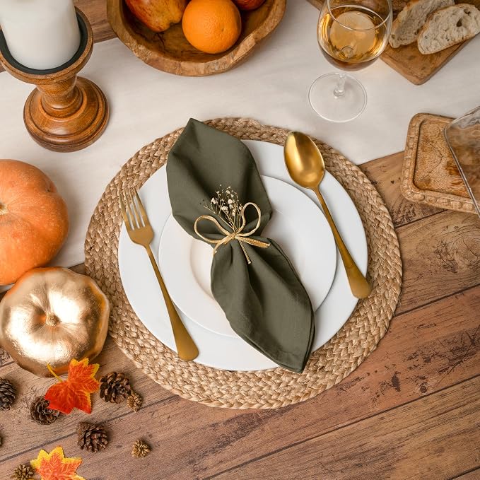 Blue Needles Solid Cloth Napkins Set of 12 Olive Green 100% Cotton Dinner Napkins 18x18 inches, Reusable, Absorbent & Washable Linen, Ideal for Wedding Events Farmhouse Parties Hotel & Everyday Use