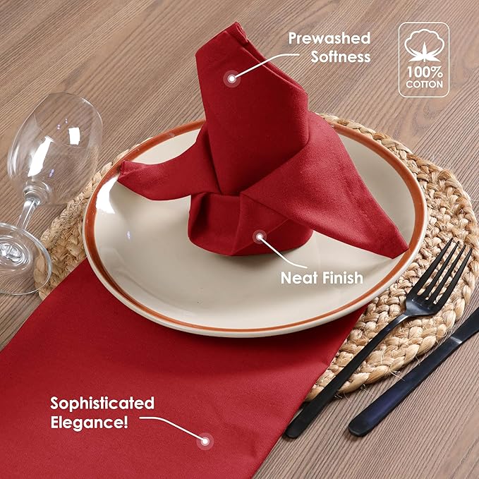 Red Cloth Napkins 17x17 Inch - Set of 6 - Soft, Durable, Reusable, Absorbent, Washable - 100% Cotton Fabric, Perfect for Fall, Weddings, Holiday, Christmas, Dinner, Everyday Use