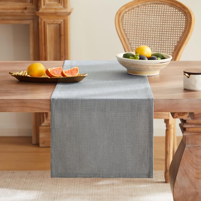 ZeeMart Rustic Cotton Linen Table Runner, 13x36 Inches Blue Ashes, Farmhouse Style Blue Grey Table Runners 36 Inches Long, Washable Kitchen Dining Table Decoration for Home Party Decor