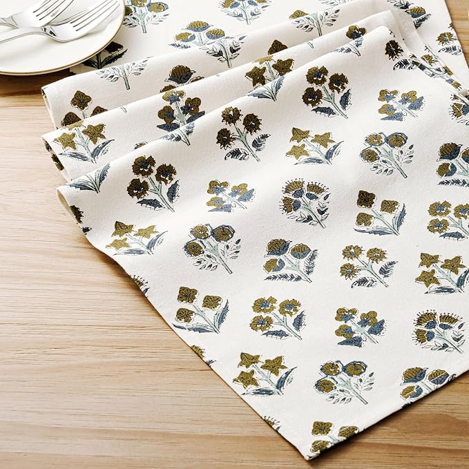100% Cotton Block Print Floral Table Runners, 13x72 Inch Brown Farmhouse Table Runners 72 Inches Long Boho Flowers Home Decors