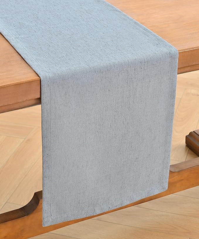 Wracra Linen Style Table Runner, Rustic Farmhouse Chambray Dusty Blue Table Runners 60 Inches Long, Handcrafted Table Runner for Fall, Winter - Everyday Use and Machine Washable