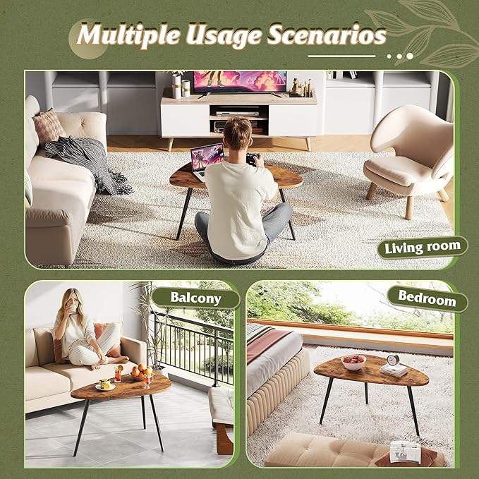 WLIVE Oval Coffee Tables, Modern Coffee Table for Living Room, Coffe Table for Small Space Home Office, Easy Assembly, 33.5" W x 18.9" D x 18.7" H, Rustic Brown