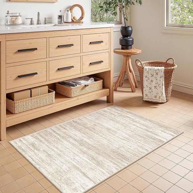2x3 Washable Rug Runner for Bathroom, Soft Entryway Rug for Laundry Room, Kitchen, Vintage Abstract Hallway Runner for Bedroom, Anti-Slip Door Mat Indoor Entrance(2'x3', Brown/Beige)