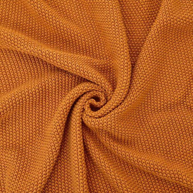Longhui bedding Burnt Orange Cotton Cable Knit Throw Blanket for Couch Sofa Chair Bed Home Decorative, 2.5 Pounds 50 x 60 Inch Woven Throw Blankets with Bonus Laundering Bag