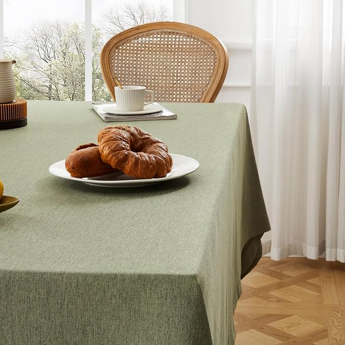 ZeeMart Basic Linen Textured Table Cloth, 60 x 60 Inch Olive, Farmhouse Style Green Square Tablecloth, Wrinkle Resistant Washable Heavy Weight TableCloths